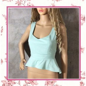 🎀 TOP SHIRT TEAL TURQUOISE HI LOW SWALLOWTAIL PETITE PASTEL RUFFLE SHORT MINI